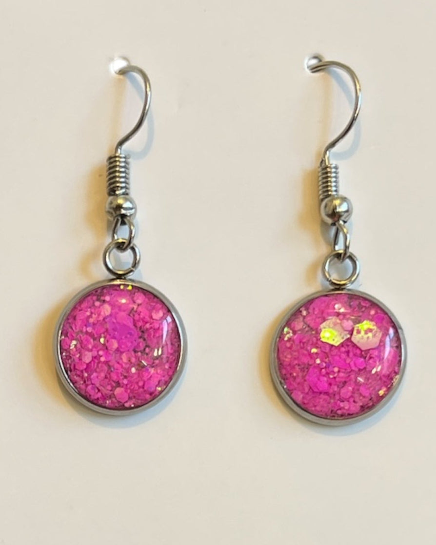 Ohrringe Haken pink Glitzer