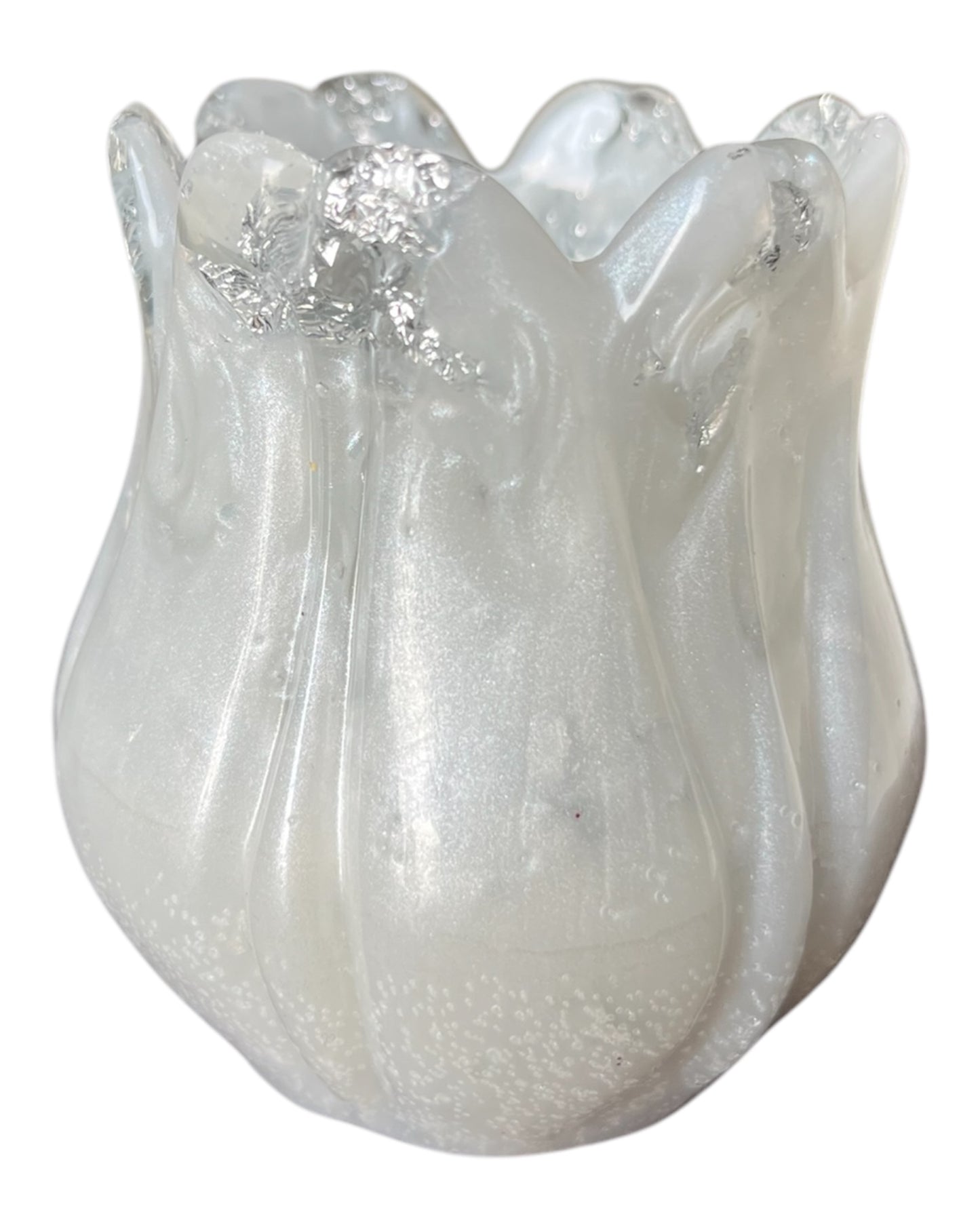 Teelichthalter Tulpenform Weiß/Silber