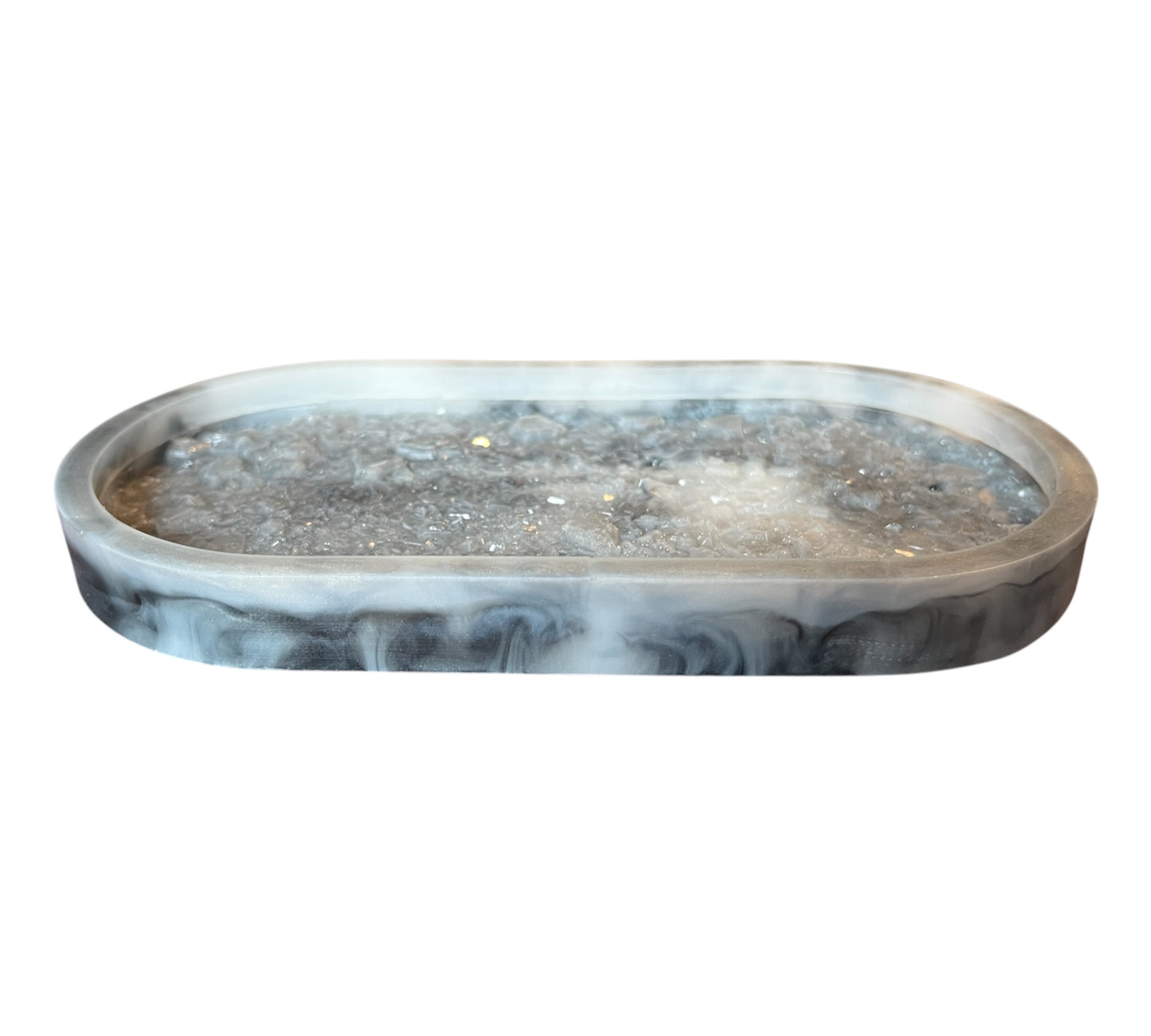 Ovaler Untersetzer in Kristalloptik Schwarz/Weiß