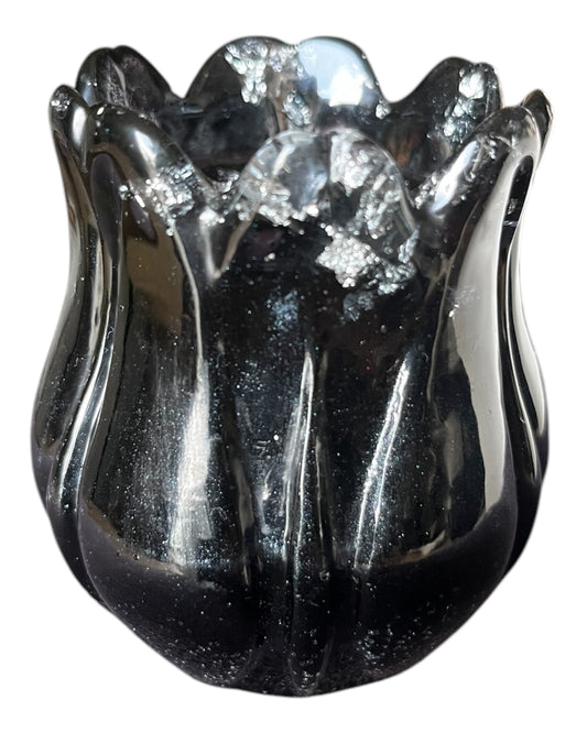 Teelichthalter Tulpenform Schwarz/Silber