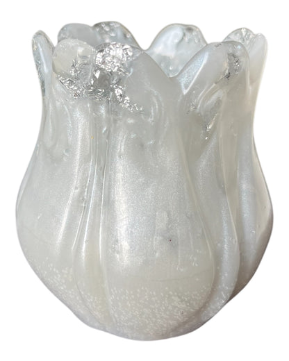 Teelichthalter Tulpenform Weiß/Silber