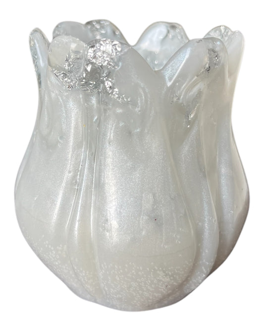 Teelichthalter Tulpenform Weiß/Silber