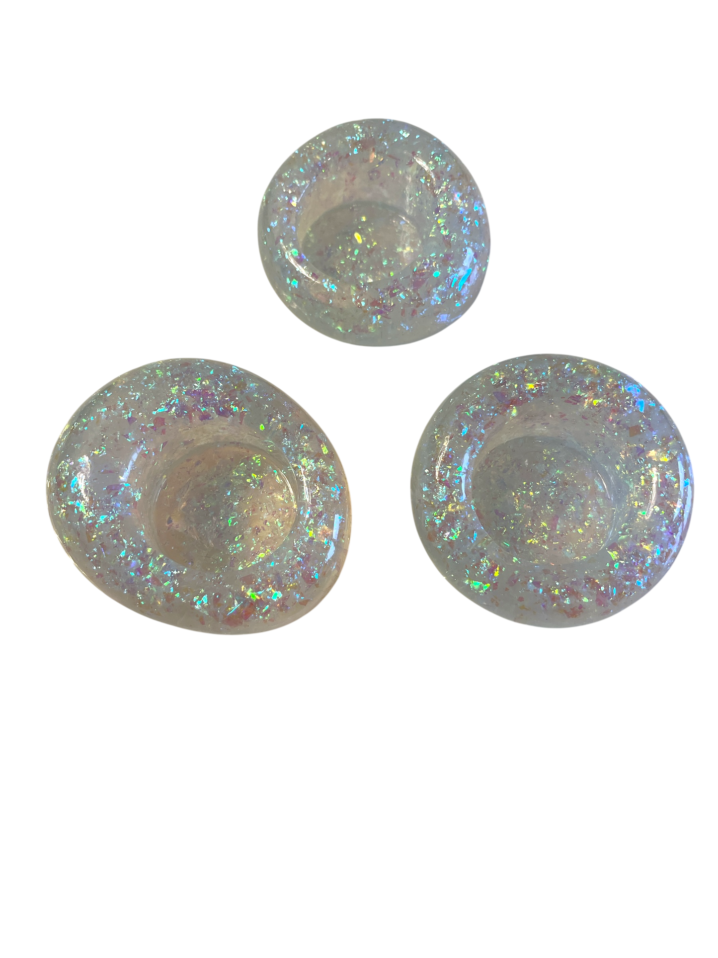 Teelichthalter  3 er Set holographische Flakes