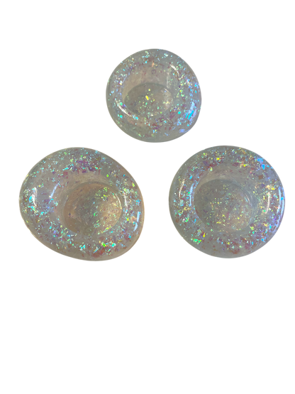 Teelichthalter  3 er Set holographische Flakes