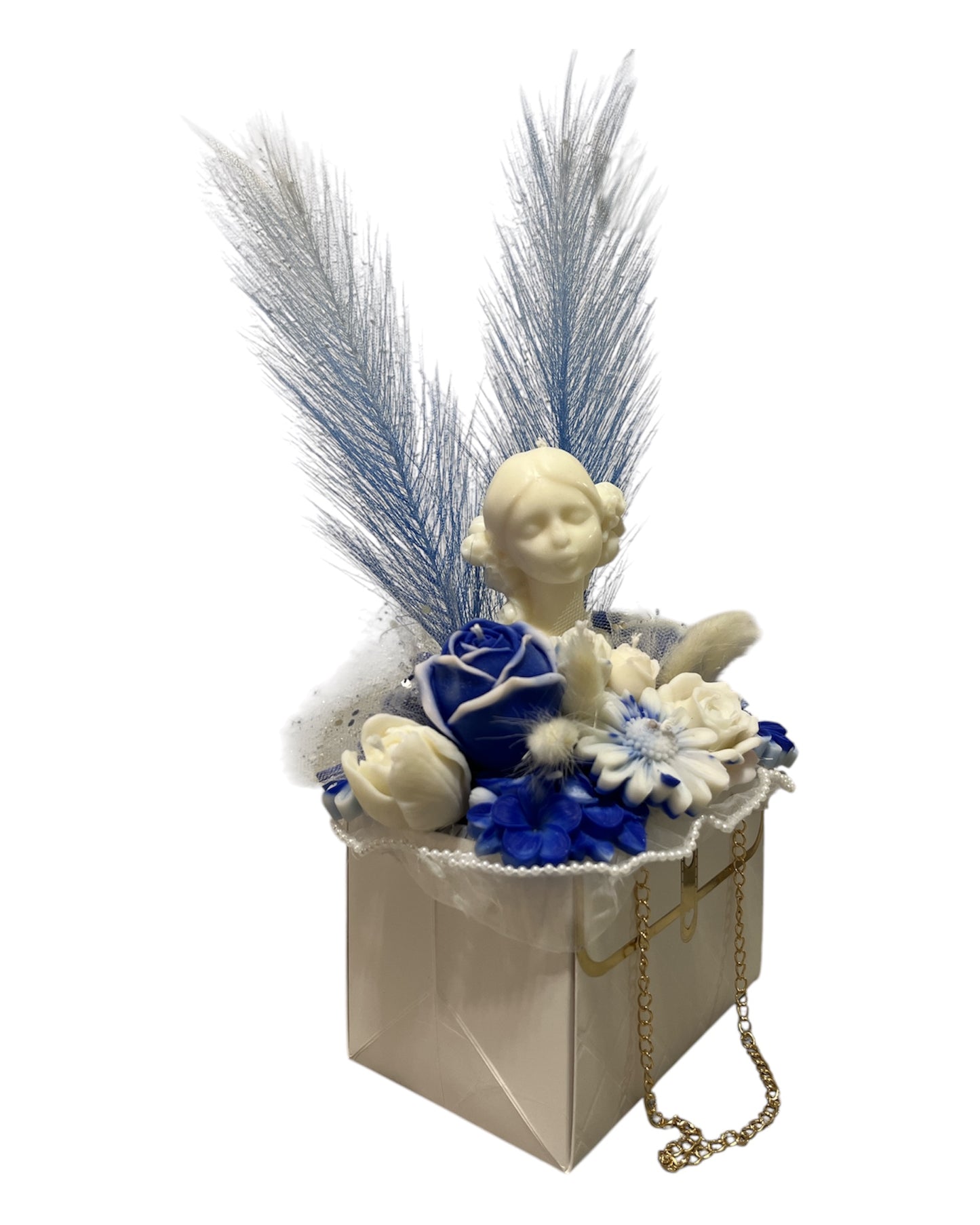 Große Blumenbox Frau blau