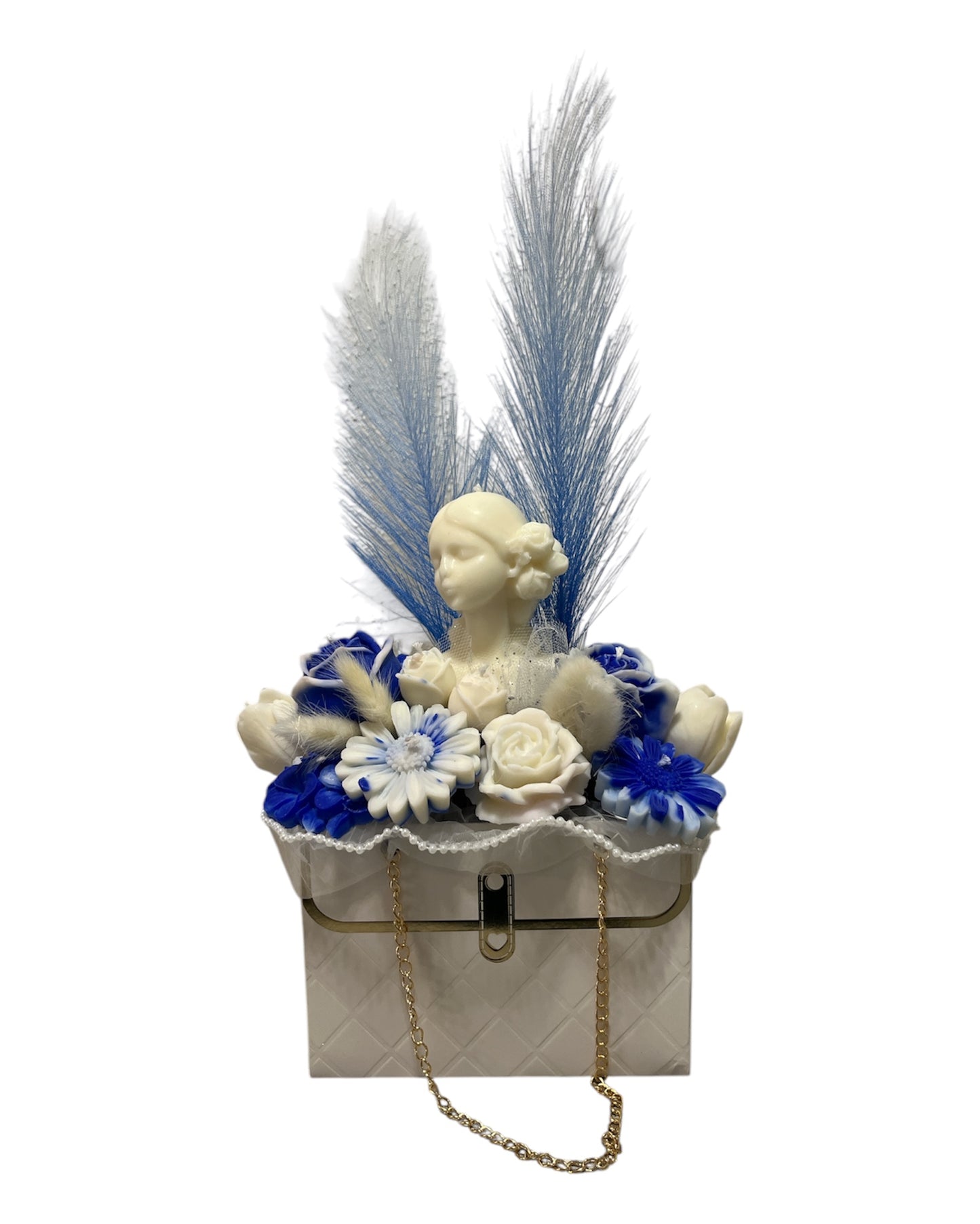 Große Blumenbox Frau blau