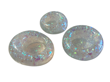 Teelichthalter  3 er Set holographische Flakes