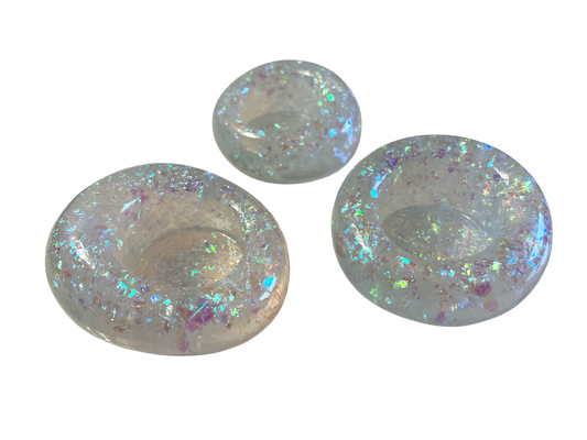 Teelichthalter  3 er Set holographische Flakes